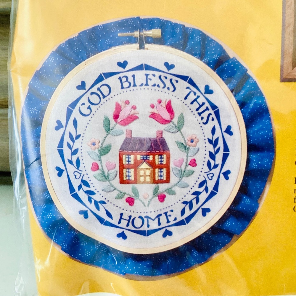 Vintage Creative Circle Needlecraft #1965 House Blessing Embroidery Kit Cottage